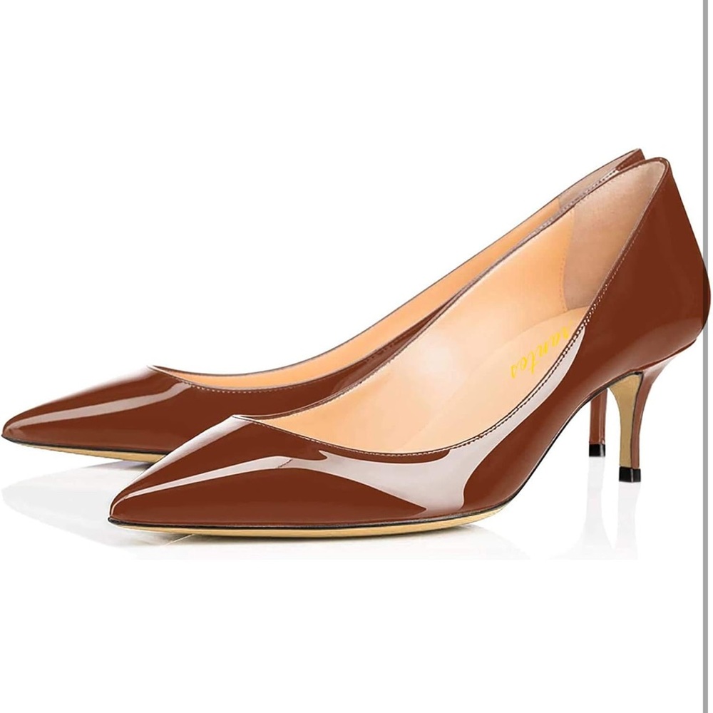 Women Fashion Pointed Toe Slip On Comfort Basic Kitten Heel Pumps Shoes